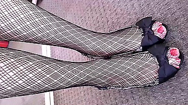 Dani_Leg in Fishnet Lacy Pantyhose with Sexy Polished Nails