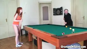 Teen sucks and rides grandpa's cock after pool game