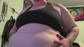 rubbing my big stuffed belly! looking yummy and clothes are starting to feel tighter