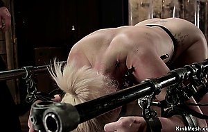 Blonde made squirt on device bondage