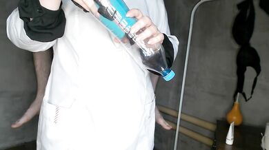 Chubby nurse instructing patient (handmade vagina for masturbation)