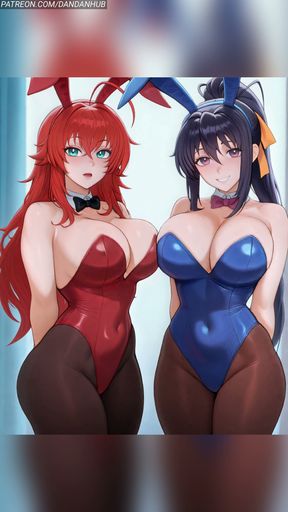 Rias and Akeno Bunny Girls Breast Bounce - DxD