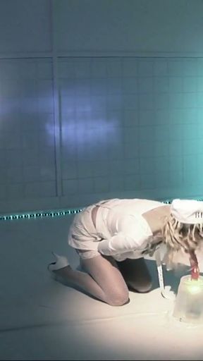 Blondie in a straightjacket has threesome with two doctors   Clip 1