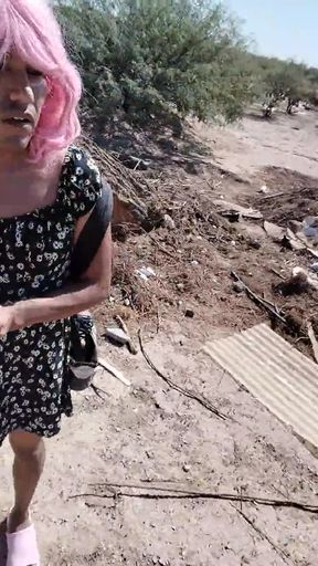 Cute hot slut in minidress can't stand it and gets naked in public but discovers man watching her