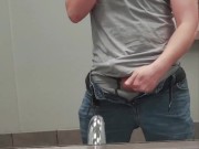 Young self ball buster busts his nuts in public Walmart bathroom