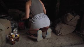Upskrt of Hot Stepsis Doing Chores in the Attic