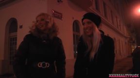 Two blonde angels picked up amateur dude on the streets for sex playing&comma; cumshot included