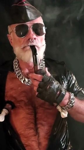 Stepdaddy Smokes His Big Pipe While Playing Nips