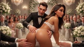 cuckold husband lets all guests touch his bride on all fours at wedding reception (ai generated)