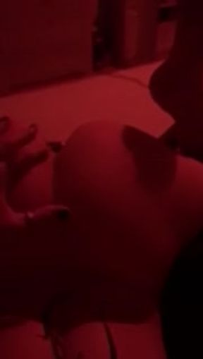 Goth girl moaning while sucking dick tied up and plugged