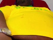 SsecnirpNailati in a yellow Brazil Soccer Shirt