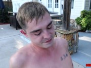 Two Hung Studs Take Turns Fucking Each Other RAW Outside by the Swimming Pool