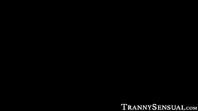 Pretty blond trans baby gets fucked hard by a tough dick