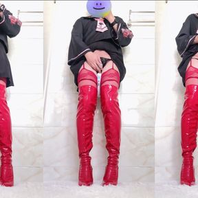 Crossdresser hellpunk_meow Masturbating in red boots