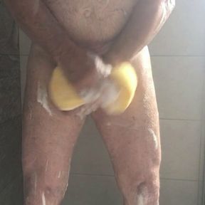 soapy shower with toy