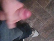 using my phone as i cum on the floor in public bathroom
