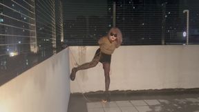 Tied Upright On The Rooftop – Crossdresser Bondage Struggle