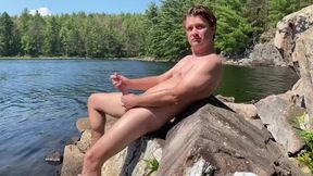 Canadian dude wanks off on the rocky shoreline of a individual lake. ????????????????