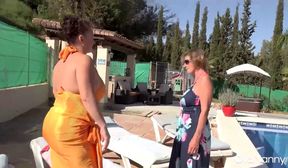 mature bbw ladies enjoy passionate poolside lesbian group play