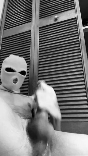 masked bbc with glasses and balaclava stroking thick uncut black cock until juicy massive cumshot black20one