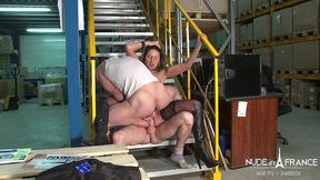 french mature boss catchs her employees jerking off and gets hard double penetrated and facialized