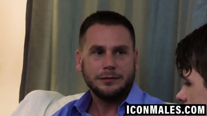 Beefy stud strokes cock while plowing tight boyfriend ass