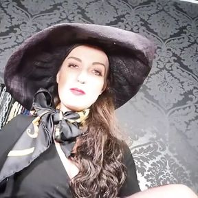 Rich Lady with Hat Tease &amp; Denial Leather Paddle and Extreme High Heels Cum Feeding Game