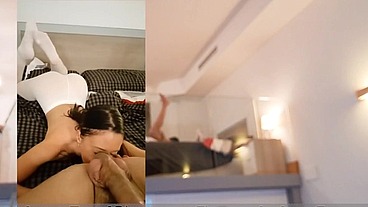 Offering money to the sexy hot cleaning lady for fuck her small pink pussy in POV