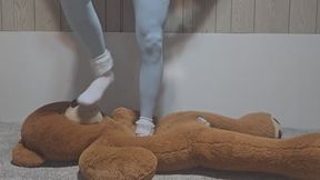 Mickee tramples big stuffy with frilly socks