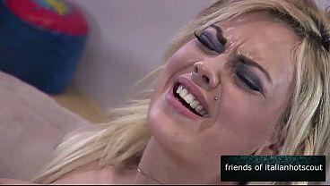 Very sexy blonde girl with big tits fucks a black guy with a huge cock