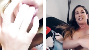 ”COUGAR & her stepdaughter rub their shaved cunts online”