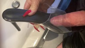 2 Cumshots on clear fetish high heel mules