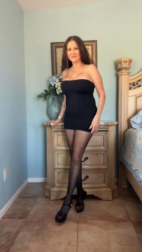 SOLO, JOI- BLACK DRESS, BLACK NYLONS, BLACK HEELS 10/3/2024