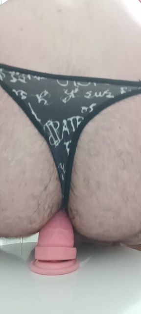 Straight Guy in Thong Tries Realistic Anal Dildo and Sticks It Deep Inside