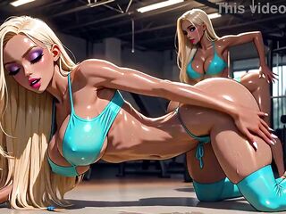 Fit Hawt Angel in Gym Busty Blonde Gets Screwed by Four Black Chaps with Triple Anal - AI Generation Anal
