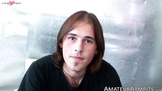 Long haired hottie Noah Wood masturbating his throbbing pole