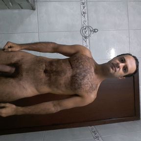 Hairy Muscled Skinny Latino on handjob