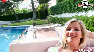 Public sex at the terrace with a slender bimbo and her bf