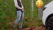 Two bearded guys had double piss in the forest and also pissed on their Tesla car. Outside gay porn