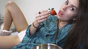Eating Strawberry Makes This Russian Slut Horny