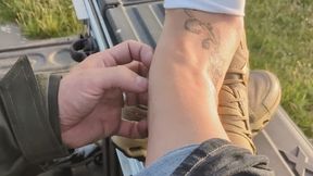 enjoying the sun and suddenly he's on my shoe