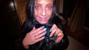 risky night blowjob in stockings & fur coat – almost caught by neighbors 296