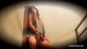 Peggy fingering in the stairwell