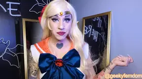 Sailor Venus humiliates Tuxedo Mask with a dirty tease and tattooing
