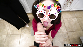 Stepmom and stepaunt birthday blowjob