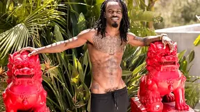 Muscular black guy Fame jerking his throbbing BBC