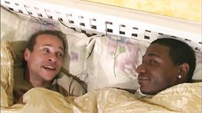 Gay ebony couple fucks a white man