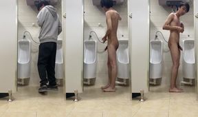 DHL Public Urinal Jerkoff Shower Cum Gush Almost Busted