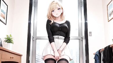 Blonde Secretary Lifts Skirt By Wooden Table With Sun Kissed Wetness And Teasing Distance