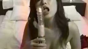 Depraved asian slut gets her itchy and wet pussy penetrated with her plastic toy